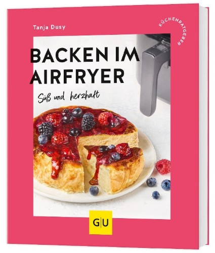 Buchcover und Innenansicht für das Buch: Backen im Airfryer