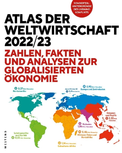 Buchcover und Innenansicht für das Buch: Atlas der Weltwirtschaft 2022/23