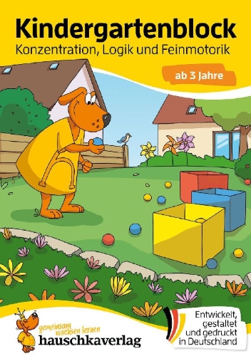 Buchcover und Innenansicht für das Buch: Kindergartenblock ab 3 Jahre - Konzentration, Logik, Feinmotorik