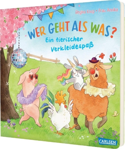 Buchcover und Innenansicht für das Buch: Wer geht als was? Ein tierischer Verkleidespaß!