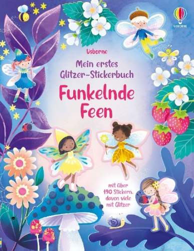 Buchcover und Innenansicht für das Buch: Mein erstes Glitzer-Stickerbuch: Funkelnde Feen