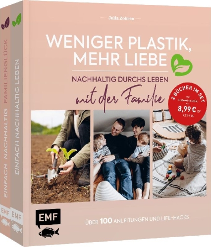 Buchcover und Innenansicht für das Buch: Weniger Plastik, mehr Liebe: Nachhaltig durchs Leben mit der Familie