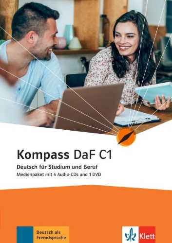 Buchcover und Innenansicht für das Buch: Kompass DaF C1. Medienpaket (4 Audio-CDs + DVD)