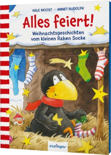 Buchcover und Innenansicht für das Buch: Der kleine Rabe Socke: Alles feiert!