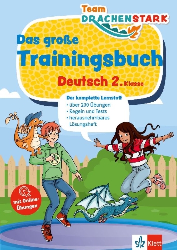 Buchcover und Innenansicht für das Buch: Team Drachenstark: Das große Trainingsbuch Deutsch 2. Klasse