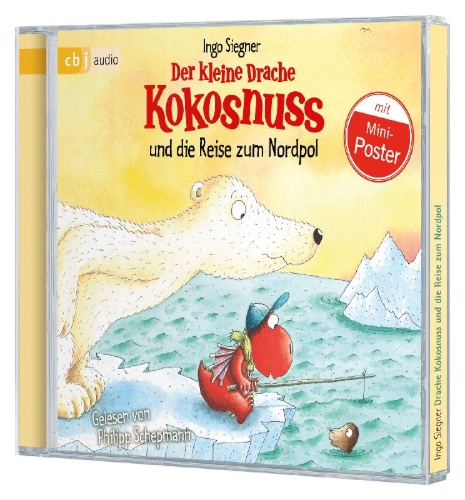 Buchcover und Innenansicht für das Buch: Der kleine Drache Kokosnuss 22 und die Reise zum Nordpol