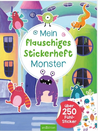 Buchcover und Innenansicht für das Buch: Mein flauschiges Stickerheft - Monster