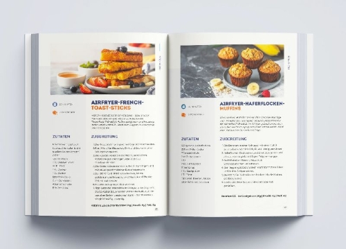Buchcover und Innenansicht für das Buch: Easy Airfryer: Von schnellen Klassikern bis hin zu neuen Ideen | Alles aus deiner Heißluftfritteuse - Das Kochbuch