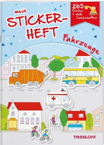 Buchcover und Innenansicht für das Buch: Mein Stickerheft. Fahrzeuge