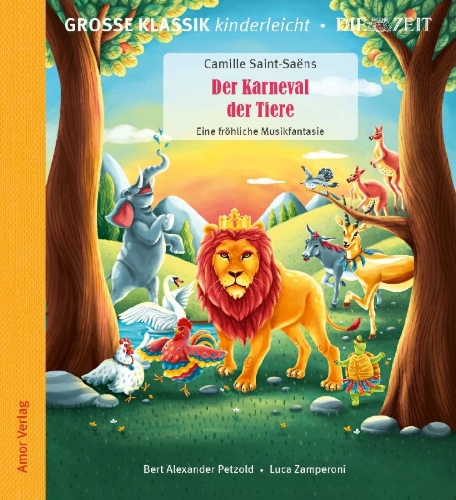 Buchcover und Innenansicht für das Buch: Der Karneval der Tiere. Eine fröhliche Musikfantasie.