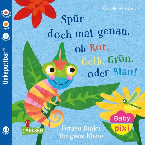 Buchcover und Innenansicht für das Buch: Baby Pixi (unkaputtbar) 169: Spür doch mal genau, ob Rot, Grün, Gelb oder Blau!
