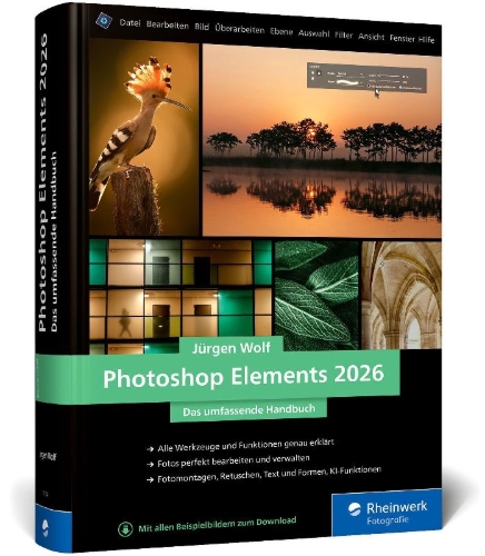 Buchcover und Innenansicht für das Buch: Photoshop Elements 2026