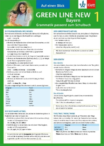 Buchcover und Innenansicht für das Buch: Green Line New 1. Auf einen Blick. Grammatik. Bayern