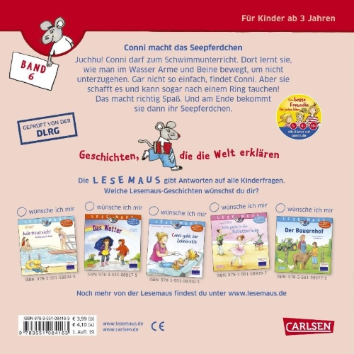 Buchcover und Innenansicht für das Buch: Conni macht das Seepferdchen (Neuausgabe)