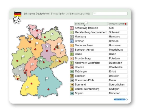 Buchcover und Innenansicht für das Buch: Ich kenne Deutschland - 1. Bundesländer & Landeshauptstädte, 2. Flüsse, 3. Gebirge im Set