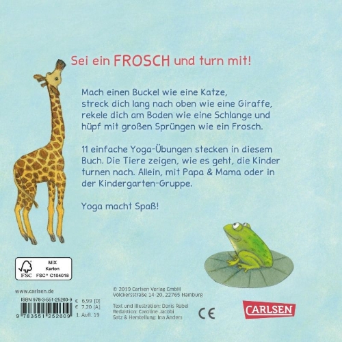 Buchcover und Innenansicht für das Buch: Turnen wie die Tiere - Yoga für Kinder