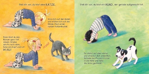 Buchcover und Innenansicht für das Buch: Turnen wie die Tiere - Yoga für Kinder