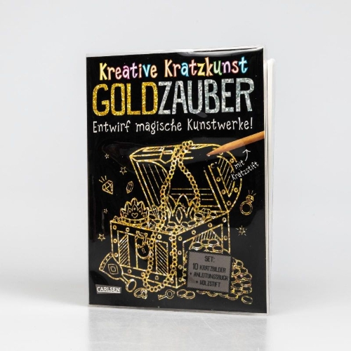 Buchcover und Innenansicht für das Buch: Kratzbilder für Kinder: Kreative Kratzkunst: Goldzauber