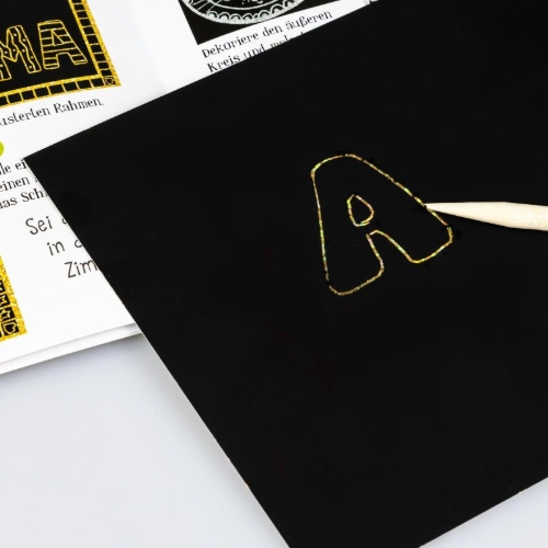 Buchcover und Innenansicht für das Buch: Kratzbilder für Kinder: Kreative Kratzkunst: Goldzauber
