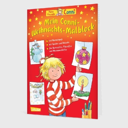 Buchcover und Innenansicht für das Buch: Mein Conni Weihnachts-Malblock
