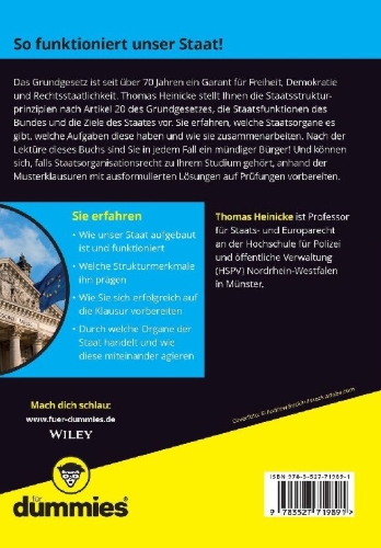 Buchcover und Innenansicht für das Buch: Staatsrecht I Staatsorganisationsrecht für Dummies