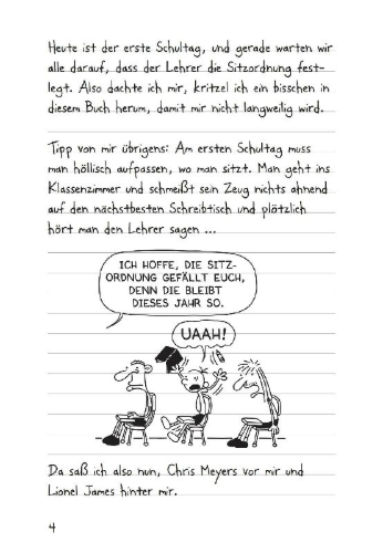 Buchcover und Innenansicht für das Buch: Diary of a Wimpy Kid