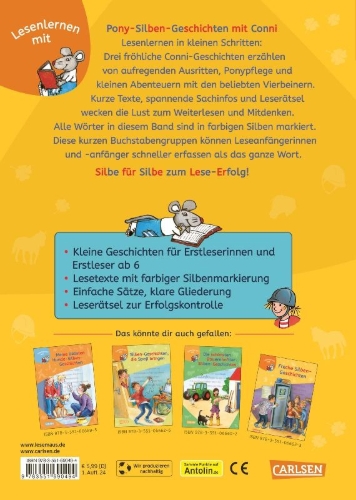 Buchcover und Innenansicht für das Buch: LESEMAUS zum Lesenlernen Sammelbände: Pony-Silben-Geschichten mit Conni