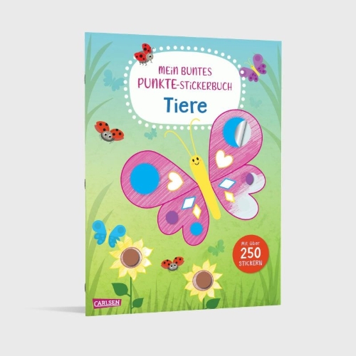 Buchcover und Innenansicht für das Buch: Mein buntes Punkte-Stickerbuch: Tiere