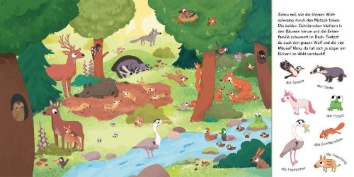 Buchcover und Innenansicht für das Buch: Mein erstes lustiges Wimmelbuch: Viele Tiere