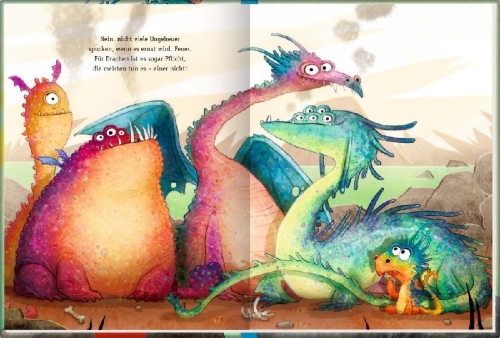 Buchcover und Innenansicht für das Buch: Furzipups, der Knatterdrache