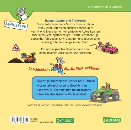 Buchcover und Innenansicht für das Buch: LESEMAUS Sonderbände: Bagger, Laster und Traktoren  - Alles über Fahrzeuge