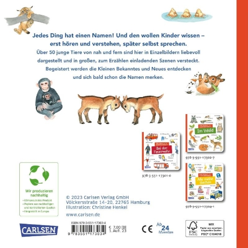 Buchcover und Innenansicht für das Buch: Mein kleines buntes Bildwörterbuch: Viele Tierkinder
