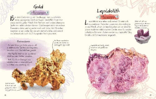 Buchcover und Innenansicht für das Buch: Wundervolle Welt - Kleine Schätze. Steine und Mineralien