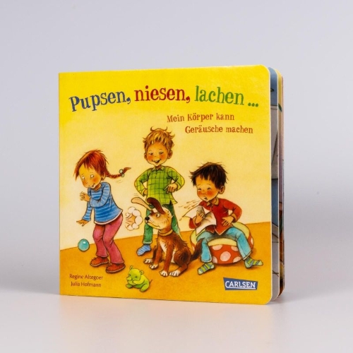Buchcover und Innenansicht für das Buch: Pupsen, Niesen, Lachen ... Mein Körper kann Geräusche machen