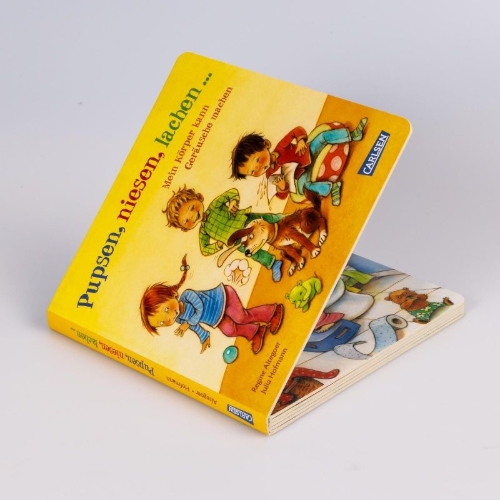 Buchcover und Innenansicht für das Buch: Pupsen, Niesen, Lachen ... Mein Körper kann Geräusche machen