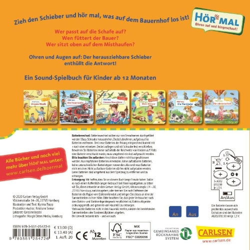 Buchcover und Innenansicht für das Buch: Mein erstes Hör mal (Soundbuch ab 1 Jahr): Die Bauernhoftiere