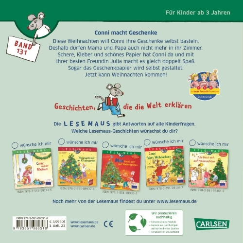 Buchcover und Innenansicht für das Buch: LESEMAUS 131: Conni macht Geschenke
