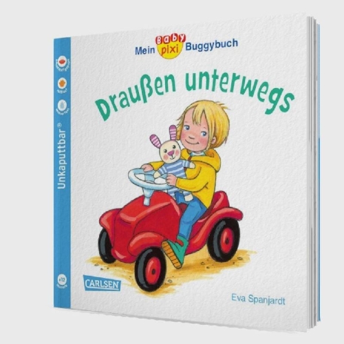 Buchcover und Innenansicht für das Buch: Baby Pixi (unkaputtbar) 66: Mein Baby-Pixi-Buggybuch: Draußen unterwegs