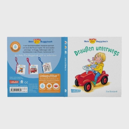 Buchcover und Innenansicht für das Buch: Baby Pixi (unkaputtbar) 66: Mein Baby-Pixi-Buggybuch: Draußen unterwegs