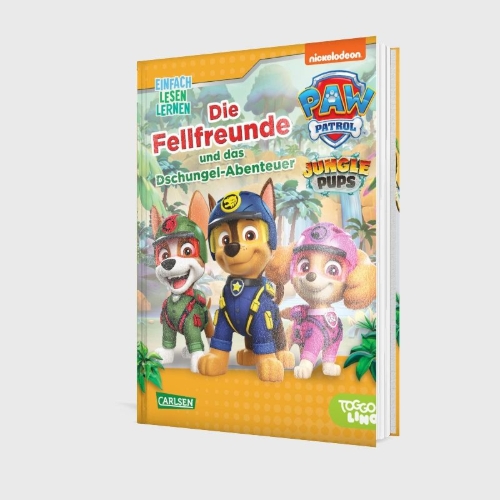 Buchcover und Innenansicht für das Buch: PAW Patrol Erstlesebuch: Die Fellfreunde und das Dschungel-Abenteuer