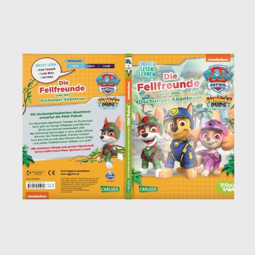 Buchcover und Innenansicht für das Buch: PAW Patrol Erstlesebuch: Die Fellfreunde und das Dschungel-Abenteuer