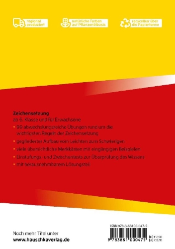 Buchcover und Innenansicht für das Buch: Zeichensetzung ab 6. Klasse und für Erwachsene