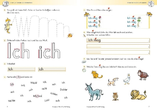 Buchcover und Innenansicht für das Buch: Lernen mit Teo und Tia Deutsch - 1. Klasse Volksschule mit CD