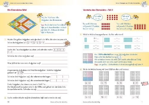 Buchcover und Innenansicht für das Buch: Lernen mit Teo und Tia Mathematik - Einmaleins-Trainer - 2. Klasse Volksschule