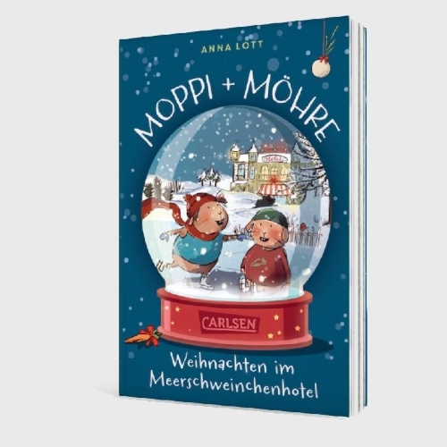 Buchcover und Innenansicht für das Buch: Moppi und Möhre - Weihnachten im Meerschweinchenhotel