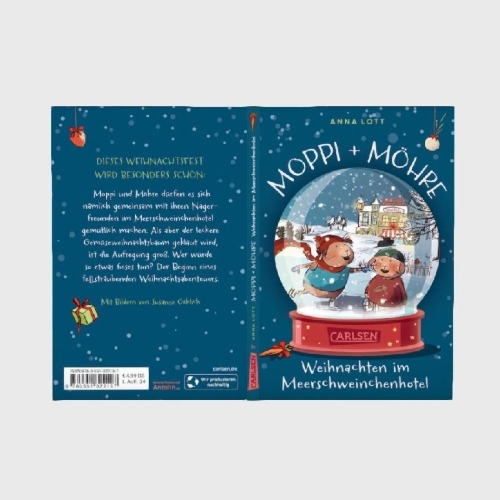 Buchcover und Innenansicht für das Buch: Moppi und Möhre - Weihnachten im Meerschweinchenhotel