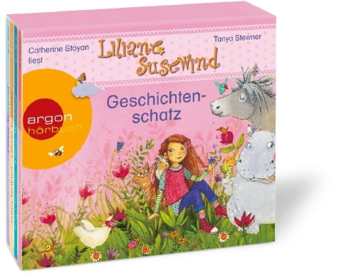 Buchcover und Innenansicht für das Buch: Liliane Susewind - Geschichtenschatz: Ein kleiner Esel kommt groß raus, Ein Meerschwein ist nicht gern allein, Viel Gerenne um eine Henne, Ein Nilpferd auf dem Zebrastreifen