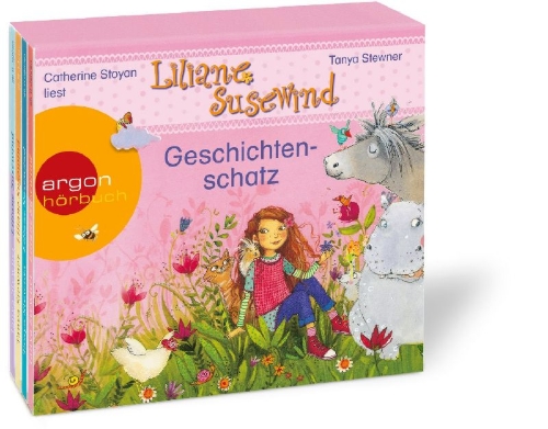 Buchcover und Innenansicht für das Buch: Liliane Susewind - Geschichtenschatz: Ein kleiner Esel kommt groß raus, Ein Meerschwein ist nicht gern allein, Viel Gerenne um eine Henne, Ein Nilpferd auf dem Zebrastreifen