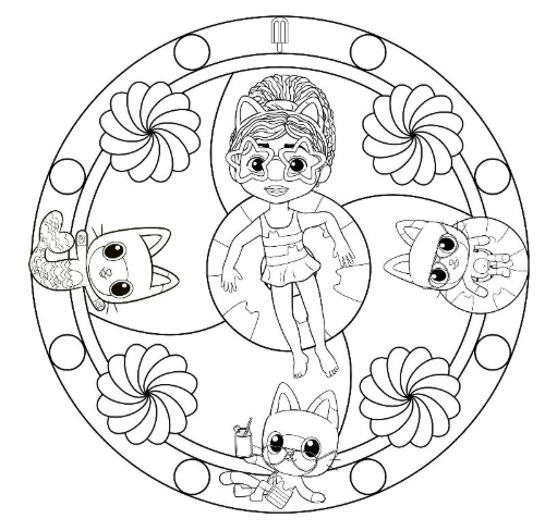 Buchcover und Innenansicht für das Buch: Gabby's Dollhouse: Mandala-Malspaß