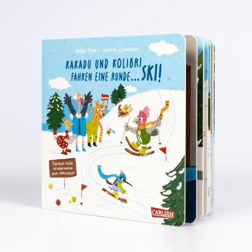 Buchcover und Innenansicht für das Buch: Kakadu und Kolibri fahren eine Runde ... Ski!